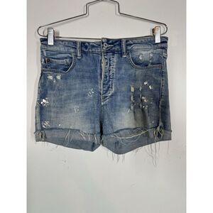 Anthropologie Womens Pilcro Denim Fringe Cheeky Short SZ 28 Distressed High Rise